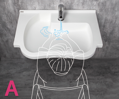 水槽前緣內縮,輪椅可推入